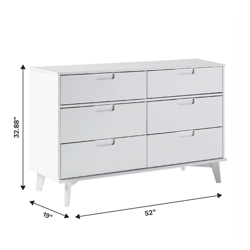 White Grooved Handle 6-Drawer Dresser