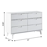 White Grooved Handle 6-Drawer Dresser