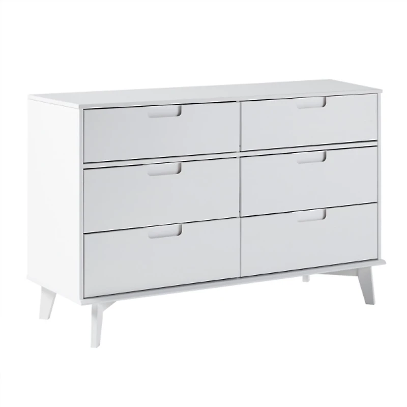 White Grooved Handle 6-Drawer Dresser