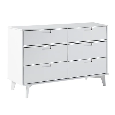 White Grooved Handle 6-Drawer Dresser