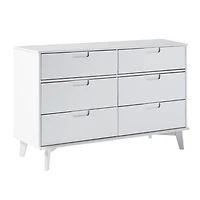 White Grooved Handle 6-Drawer Dresser