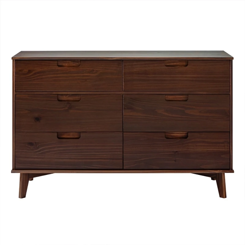 Walnut Grooved Handle 6-Drawer Dresser