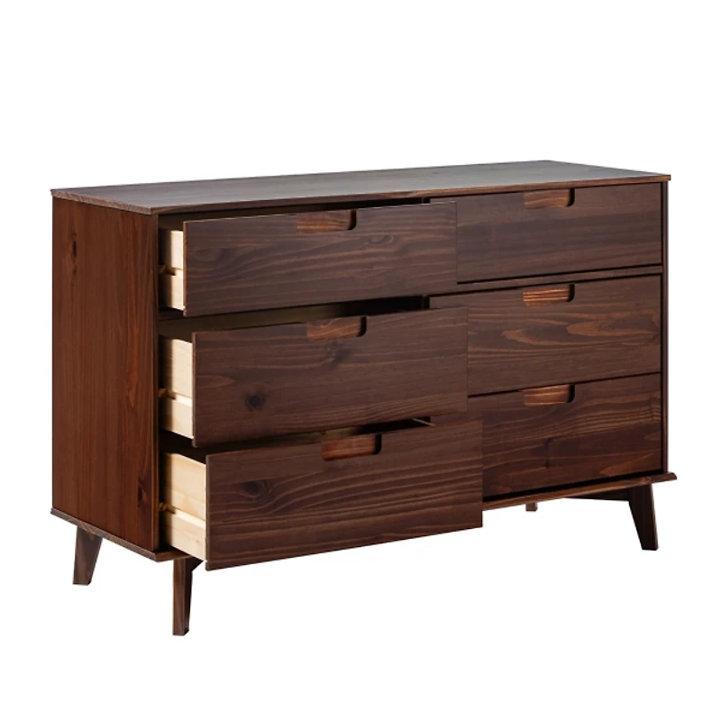 Walnut Grooved Handle 6-Drawer Dresser