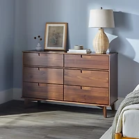Walnut Grooved Handle 6-Drawer Dresser