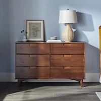 Walnut Grooved Handle 6-Drawer Dresser