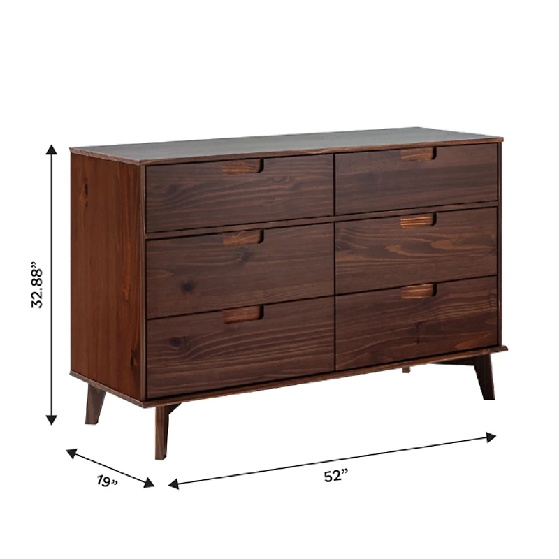 Walnut Grooved Handle 6-Drawer Dresser