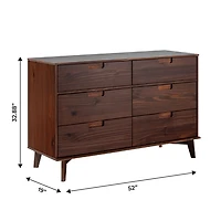 Walnut Grooved Handle 6-Drawer Dresser