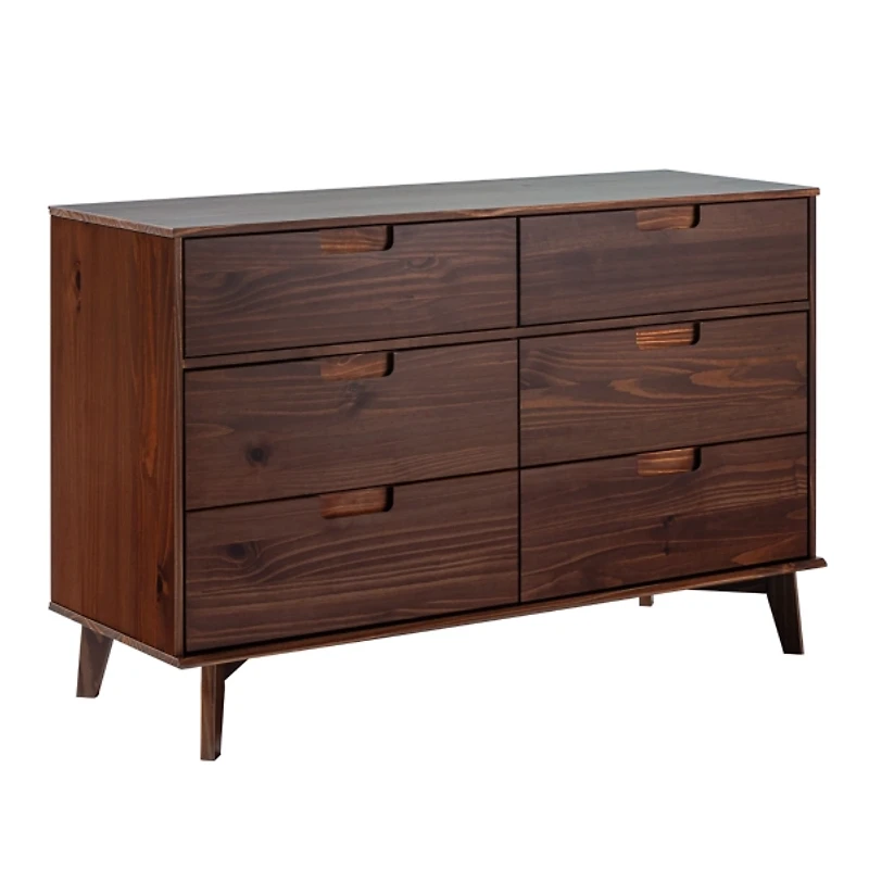 Walnut Grooved Handle 6-Drawer Dresser