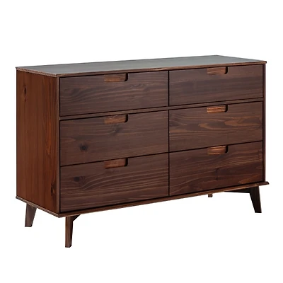 Walnut Grooved Handle 6-Drawer Dresser
