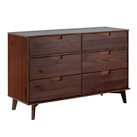 Walnut Grooved Handle 6-Drawer Dresser