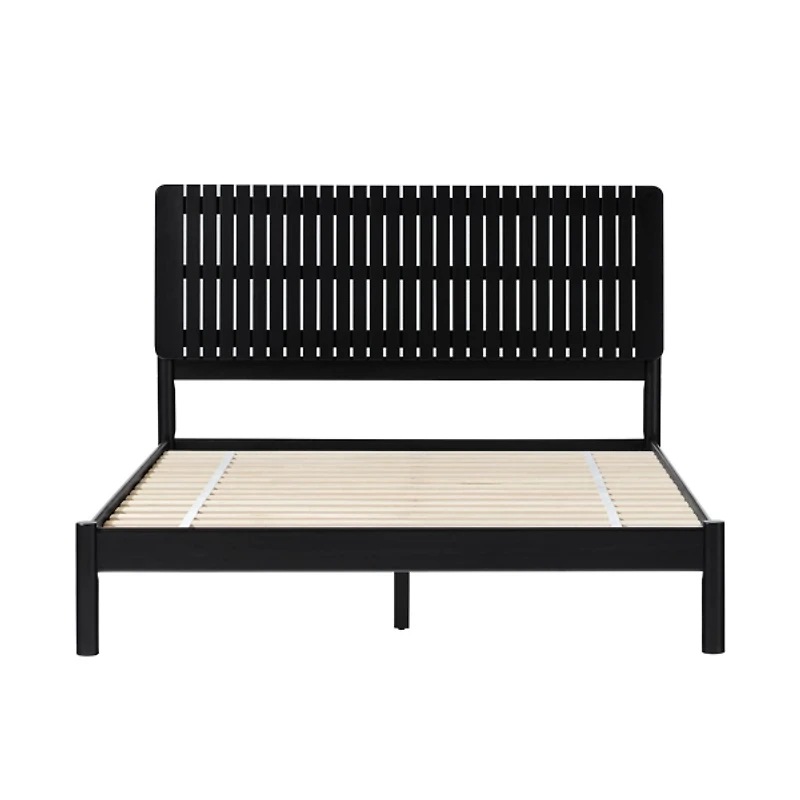 Wood Slatted Mid-Century Modern Queen Bed