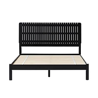Wood Slatted Mid-Century Modern Queen Bed