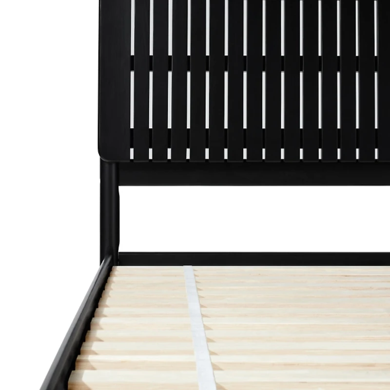 Wood Slatted Mid-Century Modern Queen Bed