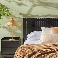 Wood Slatted Mid-Century Modern Queen Bed