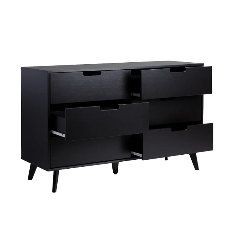 Black Simple Grooved Handle 6-Drawer Dresser