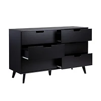 Black Simple Grooved Handle 6-Drawer Dresser