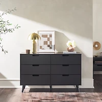 Black Simple Grooved Handle 6-Drawer Dresser