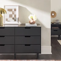 Black Simple Grooved Handle 6-Drawer Dresser