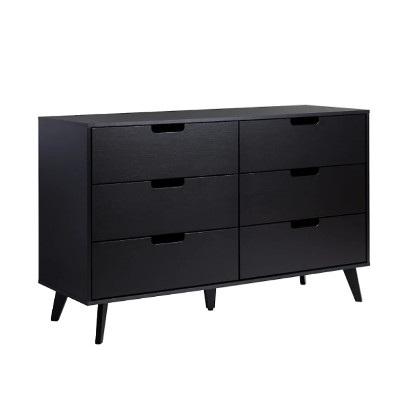 Black Simple Grooved Handle 6-Drawer Dresser