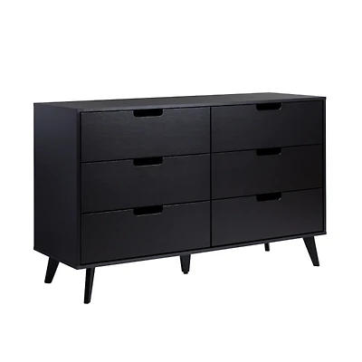 Black Simple Grooved Handle 6-Drawer Dresser
