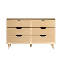Oak Wood Simple Grooved Handle 6-Drawer Dresser