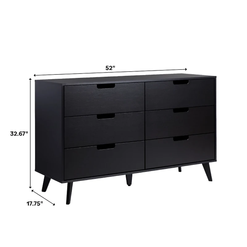 Oak Wood Simple Grooved Handle 6-Drawer Dresser