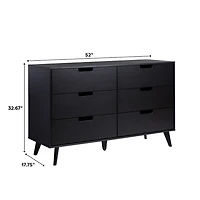 Oak Wood Simple Grooved Handle 6-Drawer Dresser