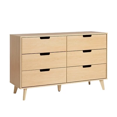 Oak Wood Simple Grooved Handle 6-Drawer Dresser