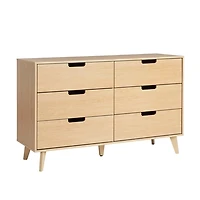 Oak Wood Simple Grooved Handle 6-Drawer Dresser