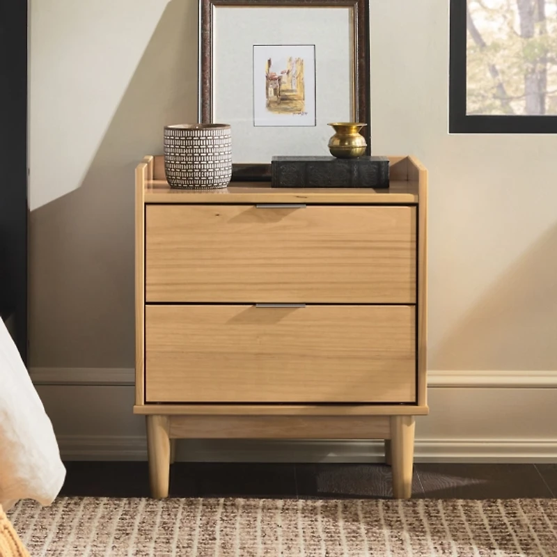 Natural Pine 2-Drawer Gallery Top Nightstand