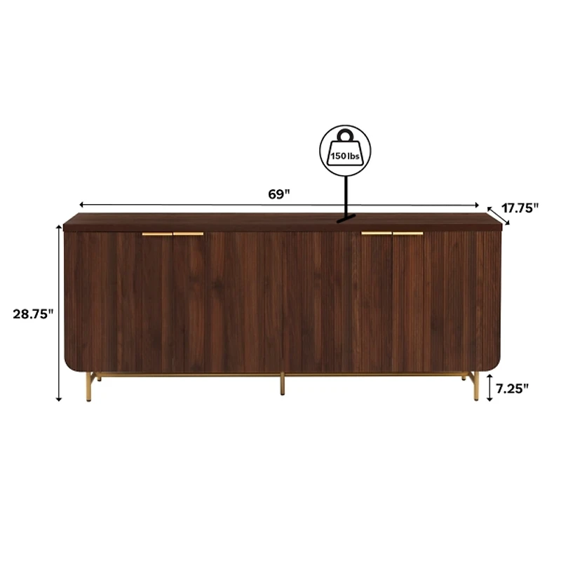 Walnut Wood Scandinavian 4-Door Cabinet