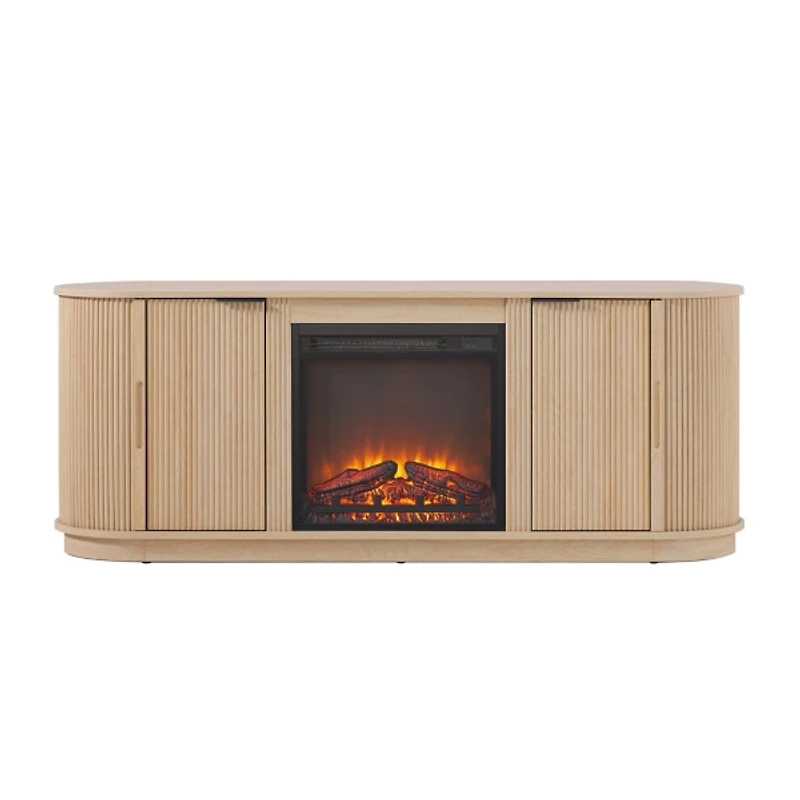Coastal Oak Reeded Fireplace Media Cabinet