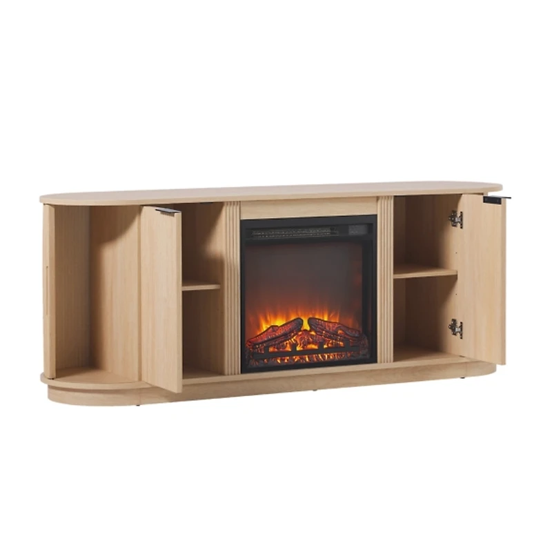 Coastal Oak Reeded Fireplace Media Cabinet