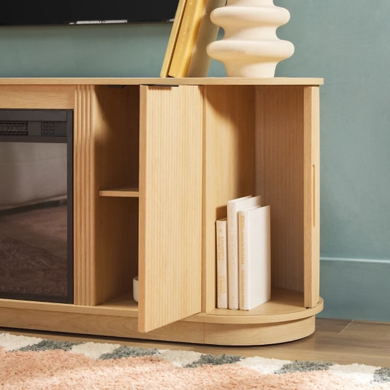 Coastal Oak Reeded Fireplace Media Cabinet