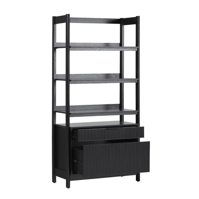 Black Modern Bookcase with Drawers