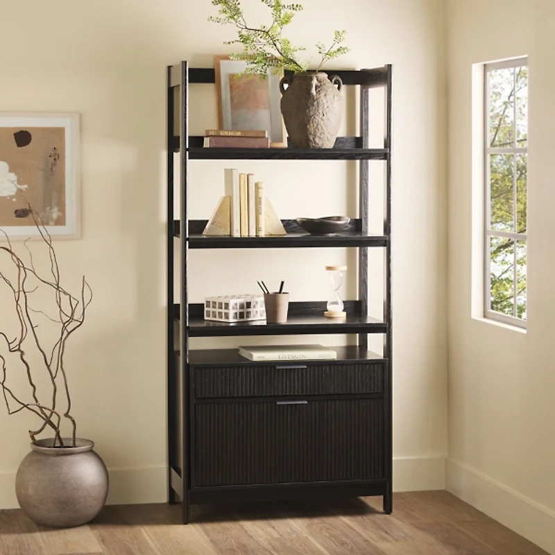 Black Modern Bookcase with Drawers