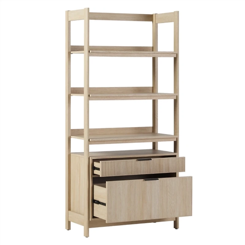 Coastal Oak 2-Drawer Modern Wood Bookcase