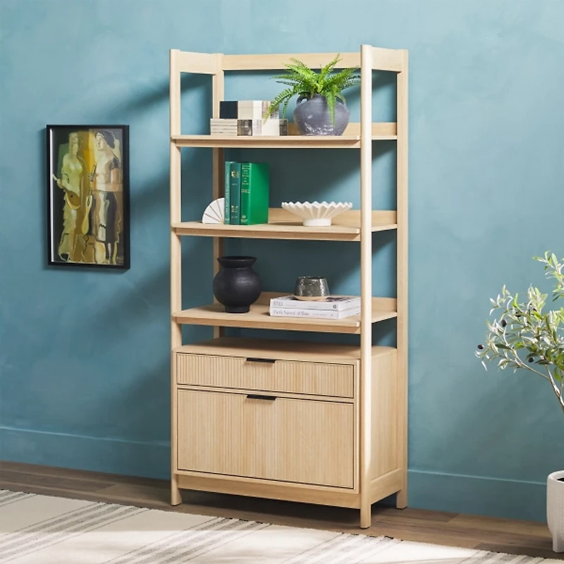 Coastal Oak 2-Drawer Modern Wood Bookcase