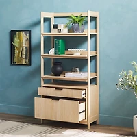 Coastal Oak 2-Drawer Modern Wood Bookcase