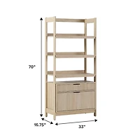 Coastal Oak 2-Drawer Modern Wood Bookcase