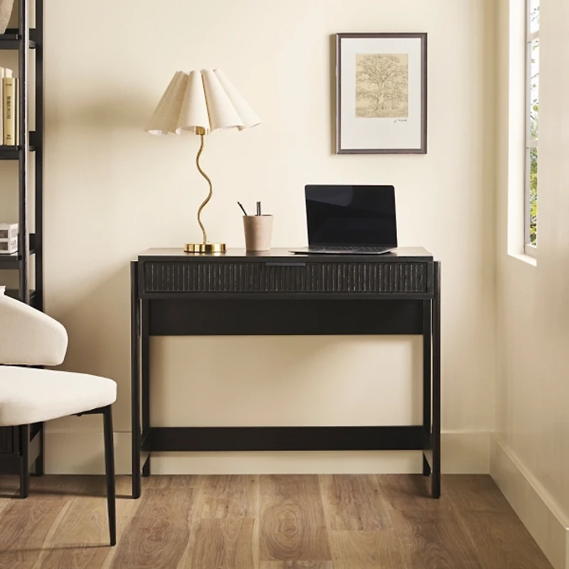 Black Modern 1-Drawer Reeded Desk