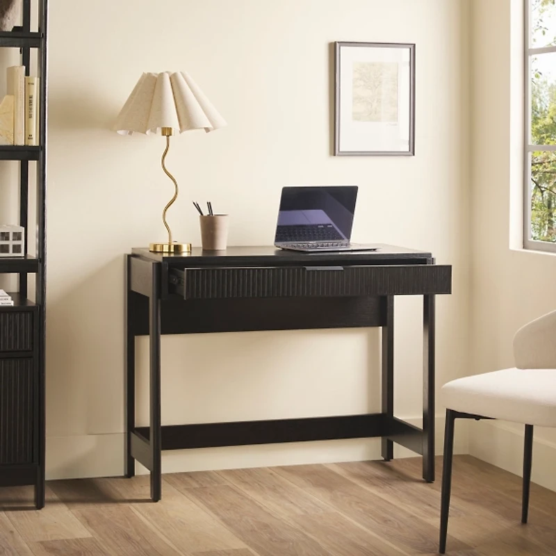 Black Modern 1-Drawer Reeded Desk
