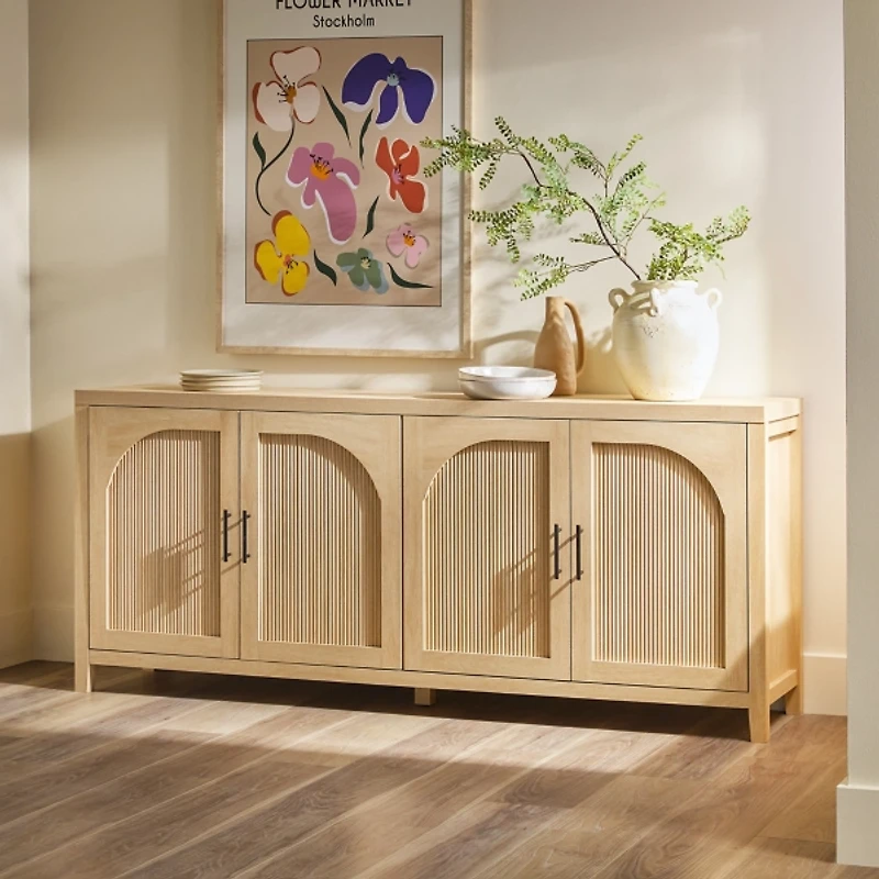 Natural Wood Reeded Arch Cabinet
