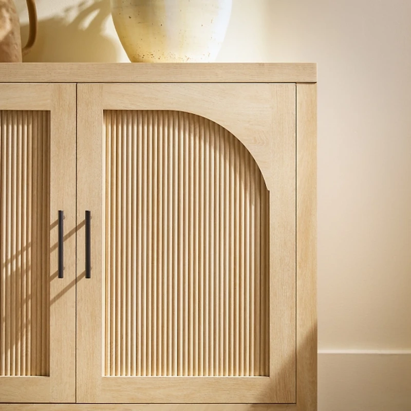 Natural Wood Reeded Arch Cabinet