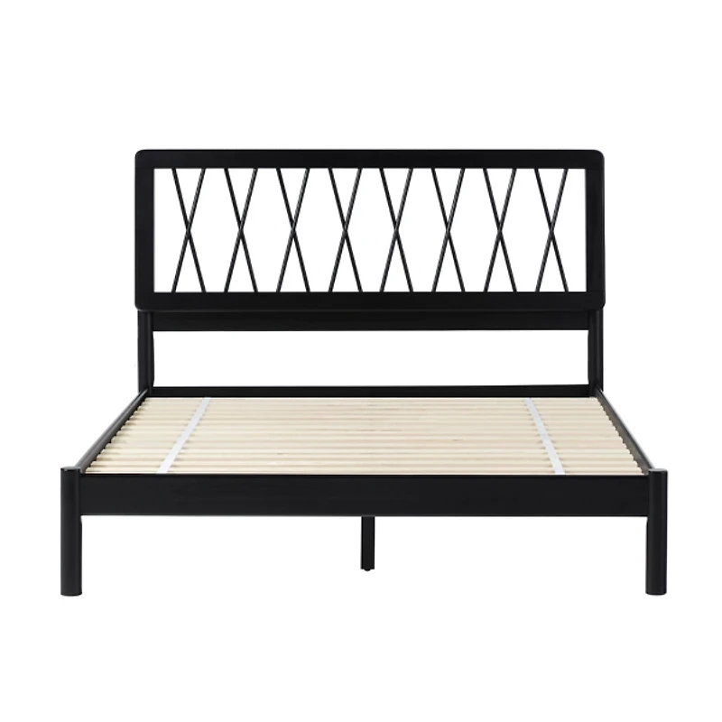 Black Wood Spindle Headboard Queen Bed