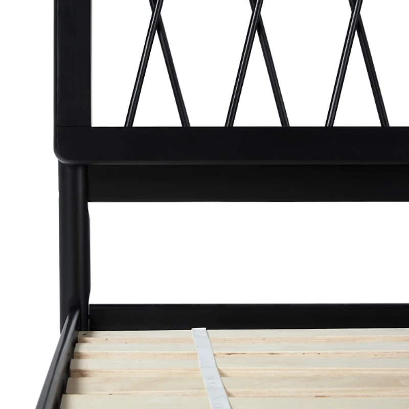 Black Wood Spindle Headboard Queen Bed