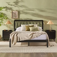 Black Wood Spindle Headboard Queen Bed