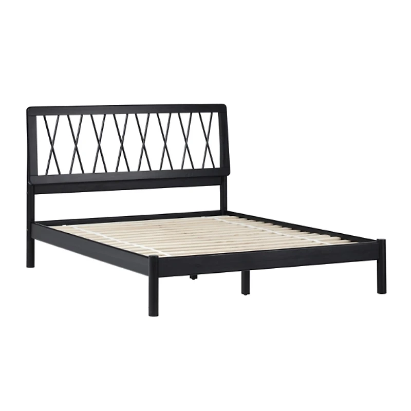Black Wood Spindle Headboard Queen Bed