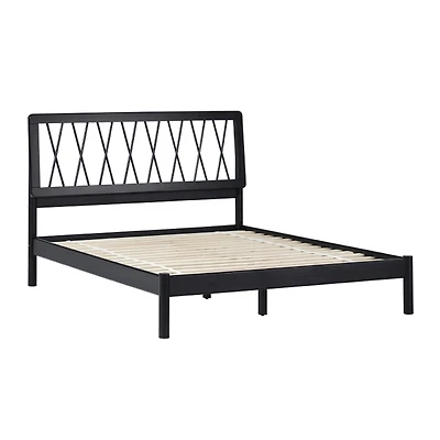 Black Wood Spindle Headboard Queen Bed