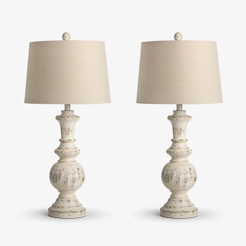 Distressed Cream Adelaide Table Lamps, Set of 2